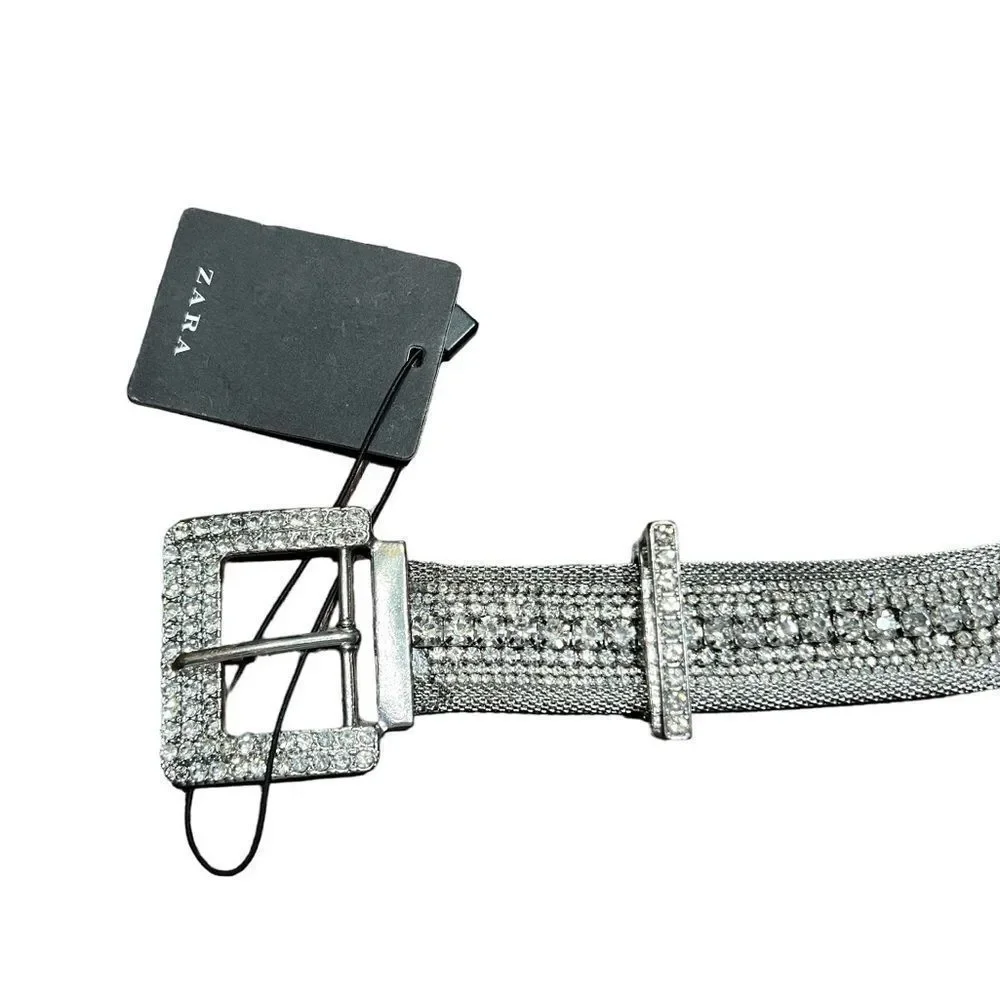 Zara Silver Rhinestone Studded Mesh Bling Belt NWT Fairy Bling